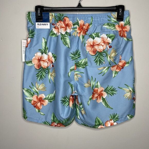 OLD NAVY Swim Trunks Mens Medium M NEW Blue Tropical Floral Mesh Lined Pockets - Picture 3 of 8